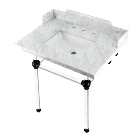 Kingston Brass 30 Carrara Marble Console Sink with Acrylic Legs, Marble WhiteMatte Black LMS3030MASQ0